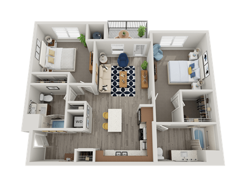 Floor plan for 2 beds, 2 baths, 1088 sqft